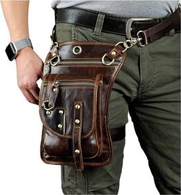 img 3 attached to 🎒 Le'aokuu Mens Genuine Leather Motorcycle Tactic Fanny Belt Waist Pack Drop Leg Cross Over Bag 2141 - Coffee