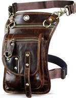 🎒 le'aokuu mens genuine leather motorcycle tactic fanny belt waist pack drop leg cross over bag 2141 - coffee logo