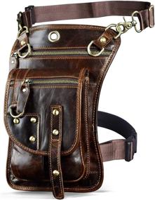 img 4 attached to 🎒 Le'aokuu Mens Genuine Leather Motorcycle Tactic Fanny Belt Waist Pack Drop Leg Cross Over Bag 2141 - Coffee