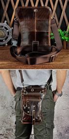 img 2 attached to 🎒 Le'aokuu Mens Genuine Leather Motorcycle Tactic Fanny Belt Waist Pack Drop Leg Cross Over Bag 2141 - Coffee