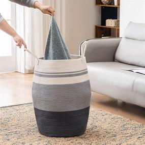 img 3 attached to YOUDENOVA 105L Extra Large Woven Laundry Hamper Basket: Heavy Duty and Collapsible Dark Grey Design for Clothes, Toys, and More in Bedroom, Nursery, or Bathroom