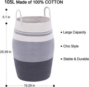 img 2 attached to YOUDENOVA 105L Extra Large Woven Laundry Hamper Basket: Heavy Duty and Collapsible Dark Grey Design for Clothes, Toys, and More in Bedroom, Nursery, or Bathroom