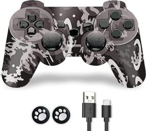 img 4 attached to 🎮 CFORWARD PS3 Controller - Wireless Double Shock & 6Axis Gamepad for PlayStation 3 - Charger & Thumb Grips Included