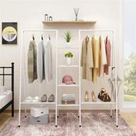 👚 metal garment rack- free standing storage organizer with 6 shelves & hanging bar, heavy duty bedroom closet rack (white) логотип