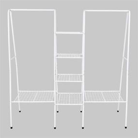 img 1 attached to 👚 Metal Garment Rack- Free Standing Storage Organizer with 6 Shelves & Hanging Bar, Heavy Duty Bedroom Closet Rack (White)