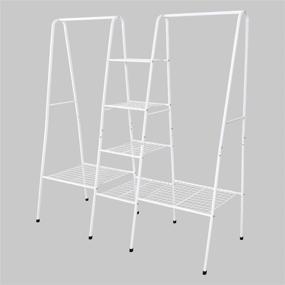 img 2 attached to 👚 Metal Garment Rack- Free Standing Storage Organizer with 6 Shelves & Hanging Bar, Heavy Duty Bedroom Closet Rack (White)