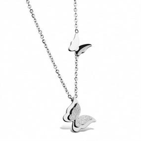 img 3 attached to Stainless Steel Butterfly Pendant Necklace for Women and Girls with Clavicle Chain - KESTYLE