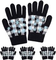 🧤 cooraby winter kids gloves - 4 pairs of stretchy knitted gloves, warm snowflake and plaid patterns for boys and girls logo