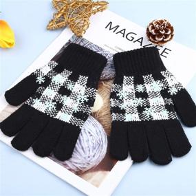 img 1 attached to 🧤 Cooraby Winter Kids Gloves - 4 Pairs of Stretchy Knitted Gloves, Warm Snowflake and Plaid Patterns for Boys and Girls