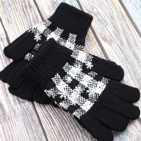 img 2 attached to 🧤 Cooraby Winter Kids Gloves - 4 Pairs of Stretchy Knitted Gloves, Warm Snowflake and Plaid Patterns for Boys and Girls