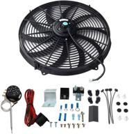 🔥 powerful 16'' black usa volt electric radiator fan 120w + thermostat control kit – universal design for optimal cooling performance in all radiators, oil coolers, and transmission coolers logo