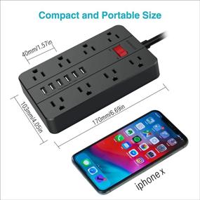 img 2 attached to ⚡️ SMNICE Переносная розетка с USB - с защитой от перегрузки, 8 розеток и 6 USB-портов, 1875Вт / 15А, кабелем длиной 5 футов для смартфонов, планшетов, ноутбуков, компьютеров и многого другого.