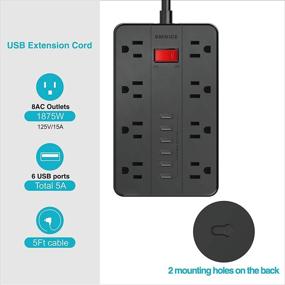 img 1 attached to ⚡️ SMNICE Power Strip with USB - Surge Protector, 8 AC Outlets & 6 USB Ports, 1875W/15A, 5ft Long Extension Cord for Smartphone Tablet Laptop Computer and More