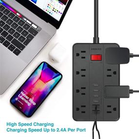 img 3 attached to ⚡️ SMNICE Power Strip with USB - Surge Protector, 8 AC Outlets & 6 USB Ports, 1875W/15A, 5ft Long Extension Cord for Smartphone Tablet Laptop Computer and More