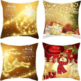 img 4 attached to 🎄 JONERISE Christmas Throw Pillow Covers: Festive 18 x 18 Inch Xmas Decorations for Sofa - Red Cotton Linen Cushion Case, Pillowcases for Couch