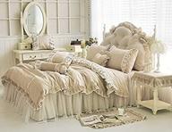 🌸 lelva shabby ruffle duvet cover set - full cotton chic wrinkle girls bedding- khaki - 4 piece romantic lace design - bed skirt included logo