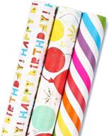 🎁 maypluss birthday wrapping paper roll - mini size | 17" x 120" (42.3 sq.ft.ttl) | 3 various print designs logo