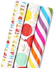 img 4 attached to 🎁 MAYPLUSS Birthday Wrapping Paper Roll - Mini Size | 17" x 120" (42.3 sq.ft.ttl) | 3 Various Print Designs