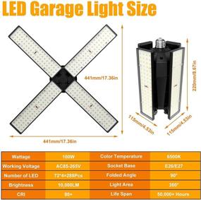 img 1 attached to 🔆 JOYSON 10000LM Super Bright LED Garage Lights with 4 Adjustable Panels - Illuminate Your Garage, Basement, or Warehouse with 100W Deformable Ceiling Lights in 6500K