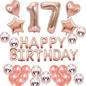 img 1 attached to Shuxy Rose Gold 17th Birthday Balloon Kit - Happy Birthday Banner, Number 17 Aluminum Foil Balloon, Confetti Latex Balloon, Star & Heart Foil Balloon - for Girls & Women - Party Supplies Decoration