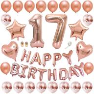 shuxy rose gold 17th birthday balloon kit - happy birthday banner, number 17 aluminum foil balloon, confetti latex balloon, star & heart foil balloon - for girls & women - party supplies decoration логотип