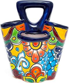 img 1 attached to 🔵 Colorful Ceramic Utensil Holder Canister Crock - Hand Painted Talavera Design for Kitchen Cooking Spoons (Cobalt Blue Multi)