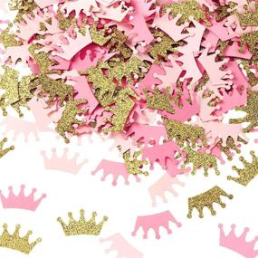 img 4 attached to 👑 300-Piece Crown Confetti Glitter: Prince King Crown Confetti for Baby Girl Birthday Party Decorations - Pink Gold, Pink Tone