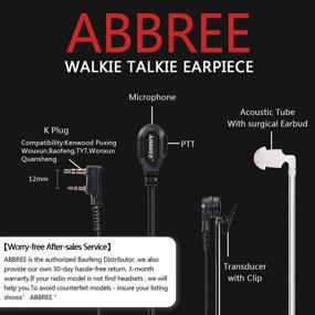 img 1 attached to 🎧 ABBREE Original 2-Pin Detachable Headset: Clear Acoustic Tube Earpiece for Baofeng UV5R UV-82 BF-888S BF-F8HP Series Walkie Talkie (2Pack)