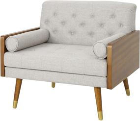 img 4 attached to Mid Century Modern Fabric Club Chair 🪑 by Christopher Knight Home - Beige, Dark Walnut