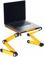 ergonomic laptop table desk stand portable adjustable notebook desk riser mount ultrabook macbook for bed couch with usb fans for work from home or travel (yellow) logo