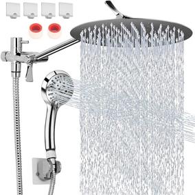 img 4 attached to Premium 8'' Round Shower Head Combo: High Pressure, Rainfall Design, 11'' Extension Arm, 9 Settings Handheld Spray, Long Hose, 4 Hooks