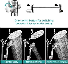 img 3 attached to Premium 8'' Round Shower Head Combo: High Pressure, Rainfall Design, 11'' Extension Arm, 9 Settings Handheld Spray, Long Hose, 4 Hooks