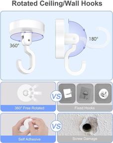 img 3 attached to 🔗 High-Strength Adhesive Ceiling Hooks (6 packs), Wall Hooks Shower Hooks 【No Damage】【Heavy Duty】for Hanging Plants, Robe, Towel, Hat, Coat, Key, Bag, Bathroom, Living Room, Bedroom, Kitchen - 10lb (Max)