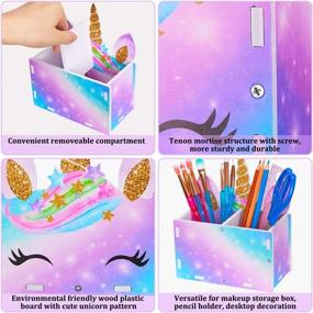 img 2 attached to 🦄 MHJY Unicorn Pencil Holder Organizer: Versatile Makeup Brush & Stationery Organizer for Office, Classroom, Home - Purple Blue, 2 Slots