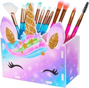 img 4 attached to 🦄 MHJY Unicorn Pencil Holder Organizer: Versatile Makeup Brush & Stationery Organizer for Office, Classroom, Home - Purple Blue, 2 Slots