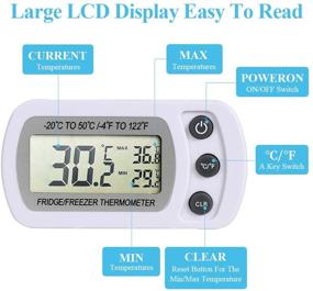 img 3 attached to 🌡️ Digital Refrigerator Thermometer with Large LCD Display - Max/Min Record Function, Ideal for Kitchen, Home, Restaurants (White)