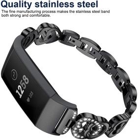 img 1 attached to Wekin Replacement Metal Bands Compatible for Fitbit Charge 4/Charge 3 /Charge3 SE Women Men, Bling Rhinestone Bracelet Wristbands Straps Accessory for Charge 3 Fitness Tracker - Black, SEO-Optimized