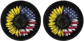 img 4 attached to HUIACONG American Flag Car Coaster For Women Sunflower Car Cup Holder Coasters Cupholder Mug Coaster Drink Cup Mat Protector 2-Piece