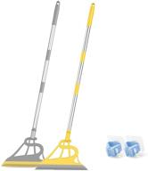 🧹 versatile magic broom: pet hair remover, rubber bristles, silicone scraper | ideal for bathrooms, kitchens, and tile floors | includes 2 mop and broom holders logo