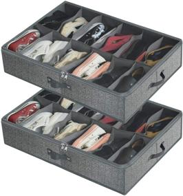 img 4 attached to 👞 Efficient Closet Shoe Storage: Under Bed Organizer for 24 Shoes, Set of 2 – Breathable Bag with Clear PVC Cover and 2 Zippered Compartments (Grey)