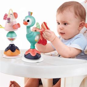 img 4 attached to 👶 iPlay, iLearn Baby Rattles Set with Suction Cup - High Chair Toy, Grab N Spin - Interactive Developmental Baby Tray Toy - Newborn Gifts for 6-24 Months, Boys & Girls