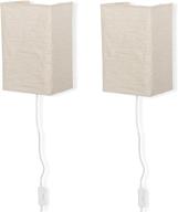 🏮 elevate your living room décor with wallniture asian wall lamp: cream set of 2 with toggle switch and rice paper lamp shade логотип