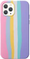 yesun k creative cute rainbow stripe line for iphone 11 pro liquid silicone protective phone case - perfect for girls, women, and men (pink) logo