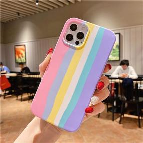 img 3 attached to Yesun K Creative Cute Rainbow Stripe Line for iPhone 11 Pro Liquid Silicone Protective Phone Case - Perfect for Girls, Women, and Men (Pink)