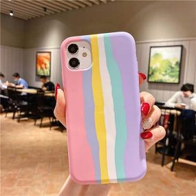 img 1 attached to Yesun K Creative Cute Rainbow Stripe Line for iPhone 11 Pro Liquid Silicone Protective Phone Case - Perfect for Girls, Women, and Men (Pink)