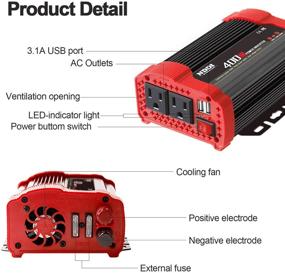 img 2 attached to 🚗 400W Car Power Inverter, NDDI DC 12V to 110V AC Converter with 2 Charger Outlets, Dual 3.1A USB Ports, and Cigarette Lighter Socket Adapter