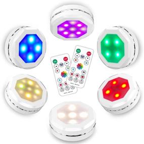 img 4 attached to 🔆 6 Pack of CFORWARD Wireless LED Puck Lights with Remote - Dimmable RGB Under Cabinet Lighting, Battery Operated Closet Light, Under Counter Lighting