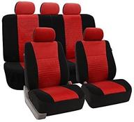 fh group universal fit full set trendy elegance car seat cover in red and black (fh-fb060115) - airbag compatible, split bench - ideal for most cars, trucks, suvs, and vans logo