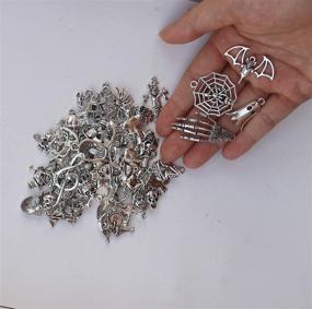 img 2 attached to 🎃 Spooktacular 60pcs Antique Silver Charm Pendant: Halloween Collection for DIY Jewelry Making