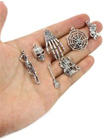 img 1 attached to 🎃 Spooktacular 60pcs Antique Silver Charm Pendant: Halloween Collection for DIY Jewelry Making